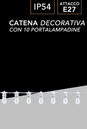 Catena Luminosa Con 10 Portalampada E27 Luci Decorative Prolungabile Ip54 P01-s01-10