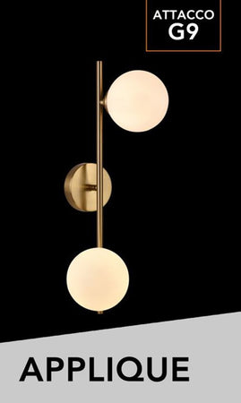 Applique Da Parete Struttura In Metallo Bronzo Minimal Con Attacco G9 2 Sfere Opache Aq41