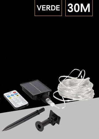 Striscia Luminosa Led 30 Mt Con Pannello Solare Picchetto Catena Luce Decorazioni Kyp-30
