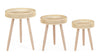 Tavolino Almas gambe in legno di pino e top in rattan per arredamento set da 3