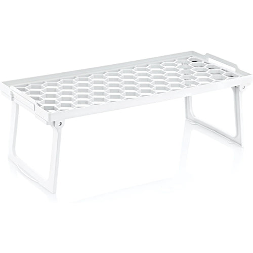 Mensola Salvaspazio Pieghevole Impilabile Bianca 13x30cm Base Traforata Piedi Chiudibili