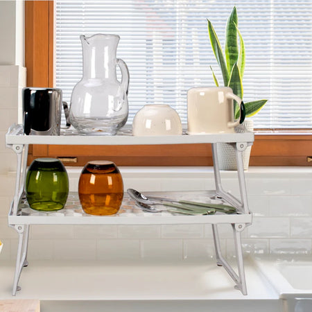 MENSOLA SALVASPAZIO PIEGHEVOLE IMPILABILE BIANCA 13X30CM BASE TRAFORATA PIEDI CHIUDIBILI