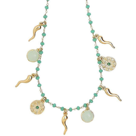 Boccadamo Collana Donna Rosario Con Cristalli Verde Acqua e Charms Tema "Buona Sorte"