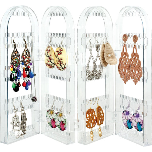 Pannello Portagioie Richiudibile A 4 Ante In Polistirene Trasparente Per Orecchini Collane