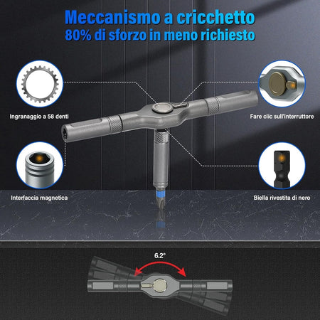 Kit Cacciaviti A Cricchetto 24in1 Di Precisione Con 24 Punte Manico Rimovibile Riparazioni