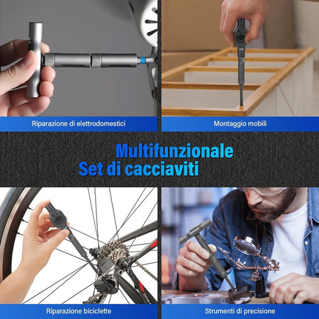 Kit Cacciaviti A Cricchetto 24in1 Di Precisione Con 24 Punte Manico Rimovibile Riparazioni