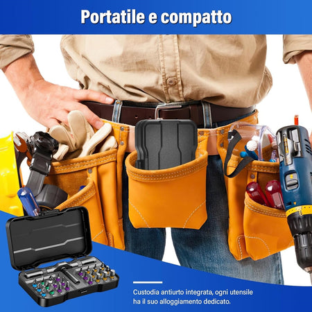 Kit Cacciaviti A Cricchetto 24in1 Di Precisione Con 24 Punte Manico Rimovibile Riparazioni