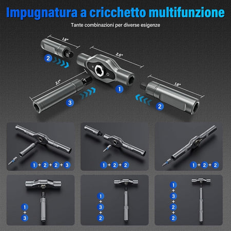 Kit Cacciaviti A Cricchetto 24in1 Di Precisione Con 24 Punte Manico Rimovibile Riparazioni