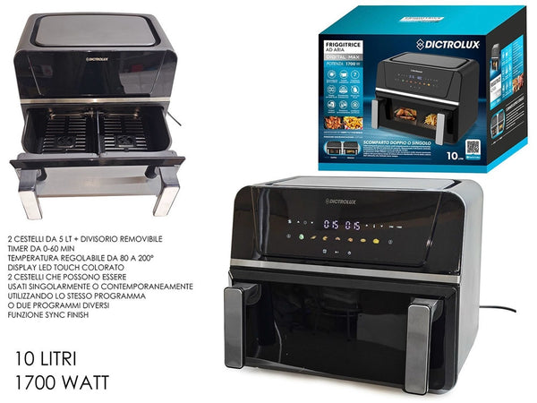 Friggitrice Ad Aria Scomparto Doppio O Singolo 10lt 1700w Display Led Funzione Sync Finish