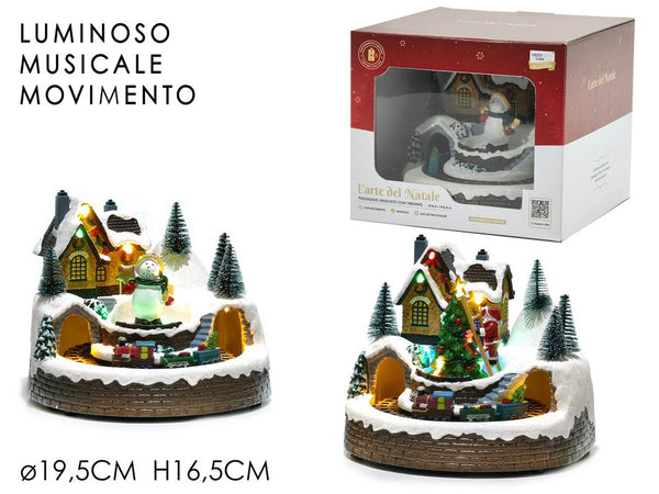 Paesaggio Innevato Con Trenino Decorativa Illuminata Natalizia Con Musica Movimento