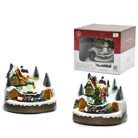 Paesaggio Innevato Con Trenino Decorativa Illuminata Natalizia Con Musica Movimento