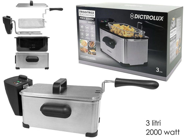 Friggitrice Elettrica Professionale In Acciaio Inox Cesto 3lt 2000w Con Maniglia Coperchio