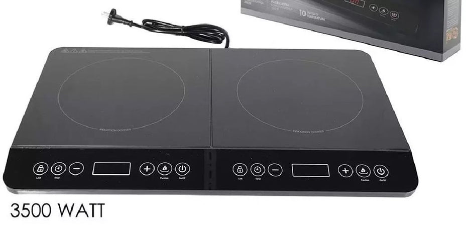 Doppia Piastra Piano Cottura Ad Induzione Fornello Elettrico 3500w Cucina Nero Moderno