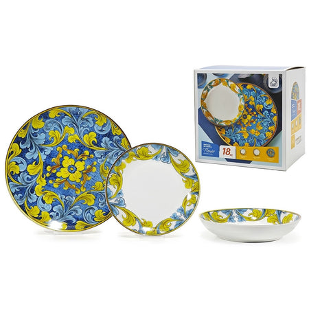 Set Servizio Di Piatti In Porcellana 18pz Decorazione Floreali In Stile Maiolica Da Tavola