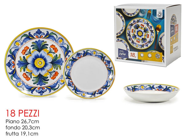 Set Servizio Di Piatti In Porcellana 18 Pz Decorazione A Fiore Classica Maiolica Da Tavola