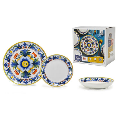 Set Servizio Di Piatti In Porcellana 18 Pz Decorazione A Fiore Classica Maiolica Da Tavola
