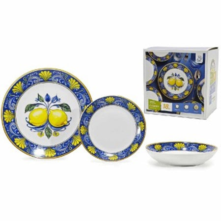 Set Servizio Di Piatti In Porcellana 18 Pz Decorazione A Limoni Con Maiolica Da Tavola