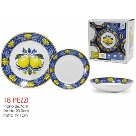 Set Servizio Di Piatti In Porcellana 18 Pz Decorazione A Limoni Con Maiolica Da Tavola