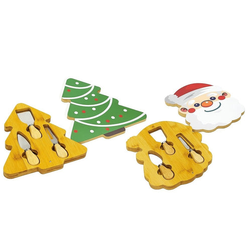 Tagliere Natalizio Con Accessori Coltelli Per Formaggi Set Regalo Babbo Natale Albero
