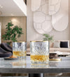 Set 4pz Bicchiere In Vetro Design Elegante Con Bordino Dorato 34,5cl Per Whisky Cocktail