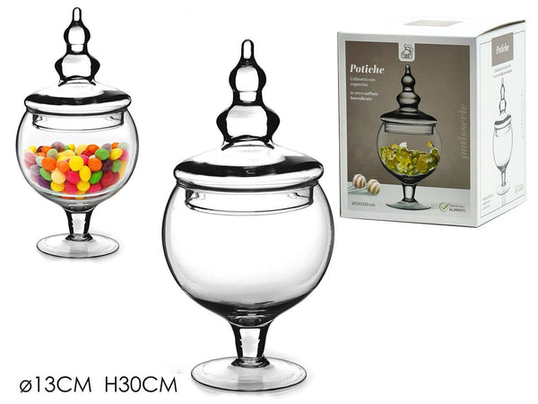 Potiche In Vetro Cofanetto Con Coperchio ø13xh30cm Per Dolci Caramelle Oggetto Decorativo