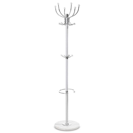 Attaccapanni Appendiabiti Da Terra Con 17 Ganci In Metallo Cromo Bianco Base In Marmo 175cm