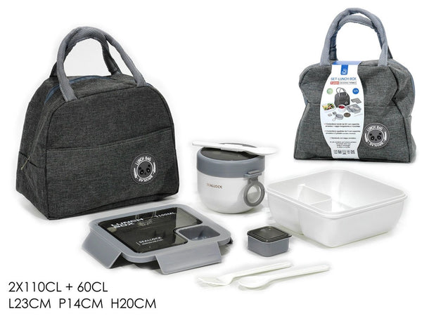 Set Lunch Box Con Borsa Termica Contenitori Posate 6pz Per Pranzo Ufficio Scuola Campeggi