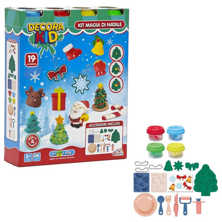 Kit Gioco Per Bambini +3 Anni Creativo A Tema Natalizio Con Plastilina 19 Accessori