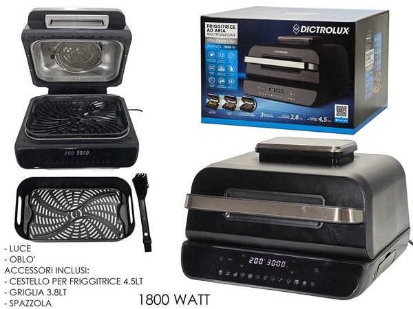 Friggitrice Ad Aria Multifunzione Con Grill 3.8lt 1800w Cestello 4.5lt Con Luce Oblò