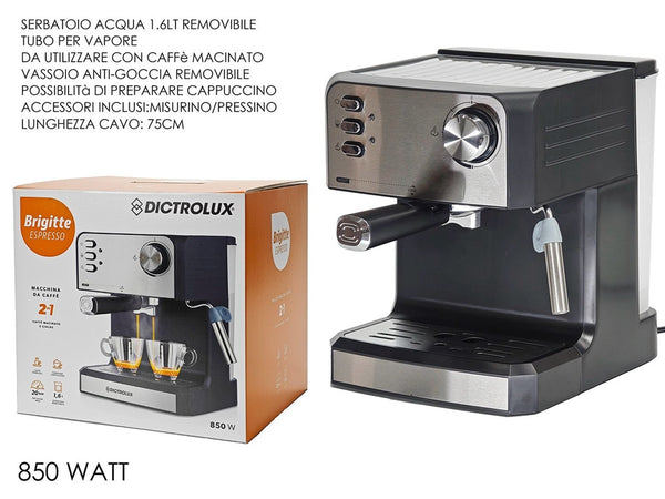Macchina Da Caffè Espresso Macinato O Cialde 2in1 850w Con Lancia Vapore Per Cappuccini