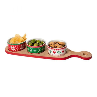 Antipastiera Natalizia 3 Coppette Con Tagliere Base In Bamboo Aperitivo Tavola Cucina