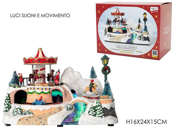 Giostrina Natalizia Il Parco Giochi Incantato H16,5 Cm Con Luci Suoni Movimento Addobbo
