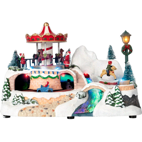 Giostrina Natalizia Il Parco Giochi Incantato H16,5 Cm Con Luci Suoni Movimento Addobbo