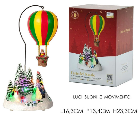 Decorazione Paesaggio Natalizio La Mongolfiera Di Babbo Natale Luci Led Suoni Movimento