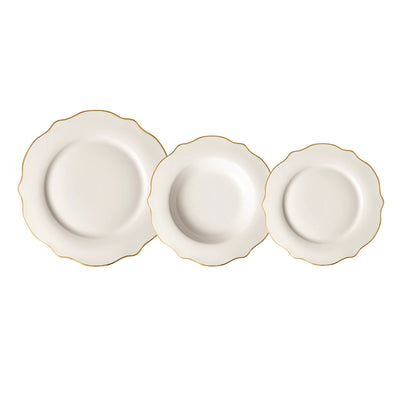 Set Servizio Di Piatti Da Tavola In Porcellana 18pz Design Elegante Con Bordi Smerlati Oro