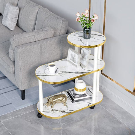 Scaffale Multistrato In Legno A 3 Livelli Tavolino In Marmo Con Ruote Per Camera Soggiorno