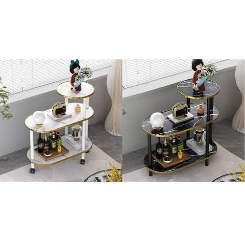 Scaffale Multistrato In Legno A 3 Livelli Tavolino In Marmo Con Ruote Per Camera Soggiorno