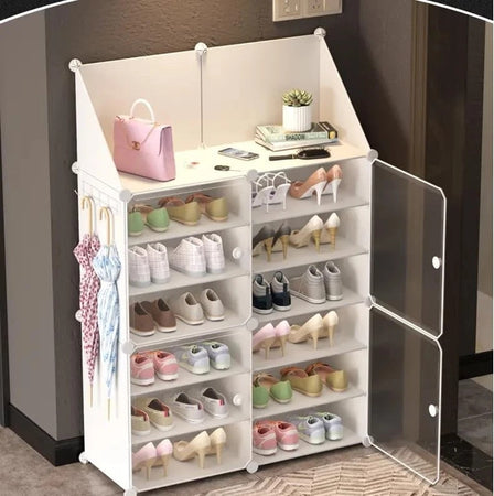 Scarpiera 6 Livelli Portascarpe Impilabile Staccabile Porte Trasparenti Portaoggetti Ganci