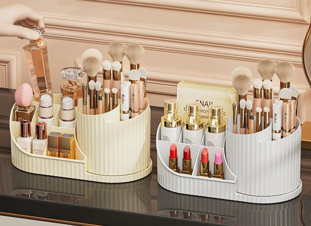 Organizzatore Per Trucco Cosmetici Rotante Con Portapennelli Multiscomparto Compatto