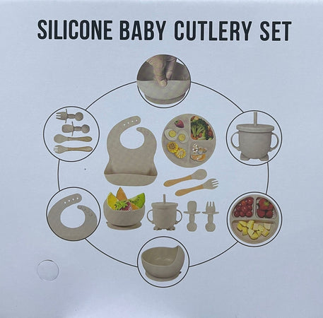 Set 10pz Pappa Svezzamento Bambini Silicone Piatto Ciotola Cucchiaio Forchetta Bavaglini