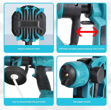 Pistola Per Verniciare A Batteria 2800w 3 Modalità Spruzzo Ugello Ruotabile A 360° Manuale
