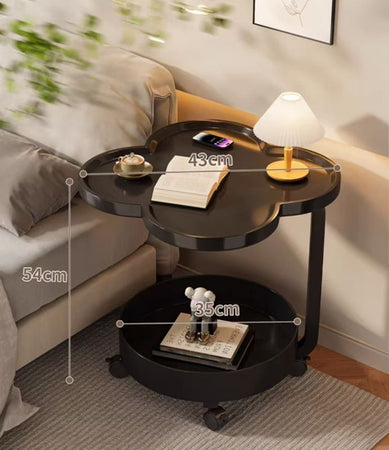 Tavolino Multifunzionale A 2 Livelli Con Ruote Bordo Rialzato Design Moderno Minimalista