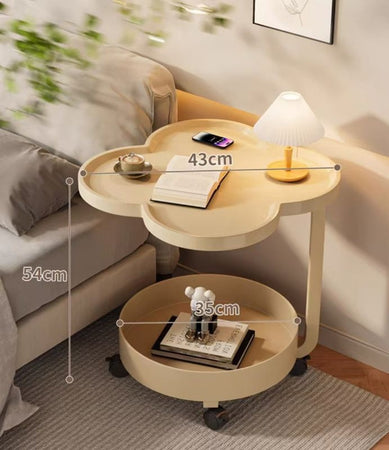 Tavolino Multifunzionale A 2 Livelli Con Ruote Bordo Rialzato Design Moderno Minimalista