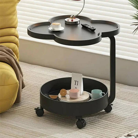 Tavolino Multifunzionale A 2 Livelli Con Ruote Bordo Rialzato Design Moderno Minimalista
