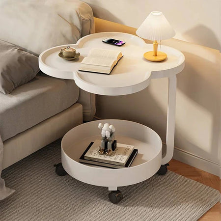 Tavolino Multifunzionale A 2 Livelli Con Ruote Bordo Rialzato Design Moderno Minimalista