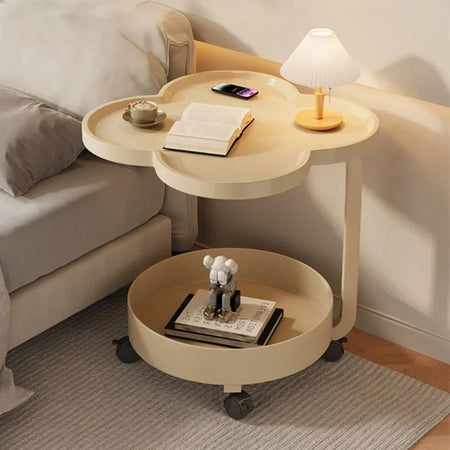 Tavolino Multifunzionale A 2 Livelli Con Ruote Bordo Rialzato Design Moderno Minimalista