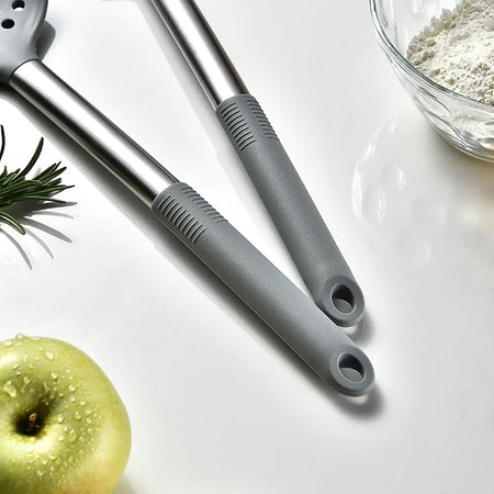 Set 12pz Utensili Da Cucina Mestoli In Silicone Acciaio Antiaderente Portaposate Girevole