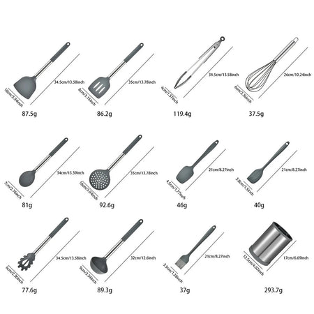 Set 12pz Utensili Da Cucina Mestoli In Silicone Acciaio Antiaderente Portaposate Girevole