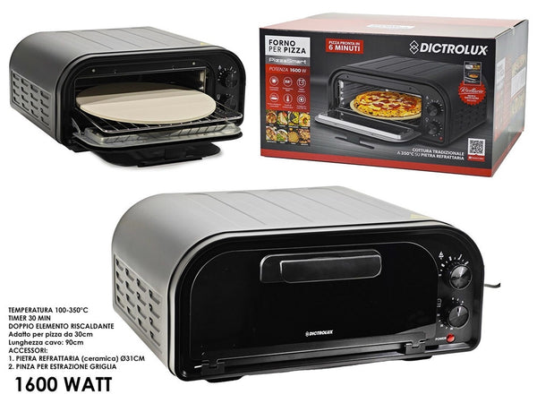 Forno Per Pizza Con Pietra Refrattaria 1600w Cottura Rapida Doppio Elemento Riscaldante