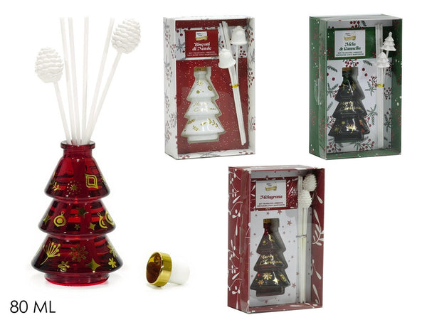 Set Diffusore Di Fragranza Per Ambiente Forma Albero Natalizio Da 80ml Con 6 Bastoncini